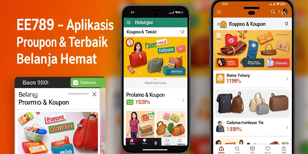 Tampilan antarmuka aplikasi Promo & Kupon EE789 yang menarik.