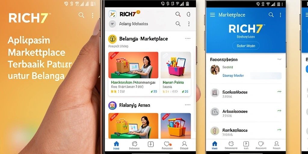 Tampilan antarmuka RICH7 yang intuitif dengan berbagai kategori produk.