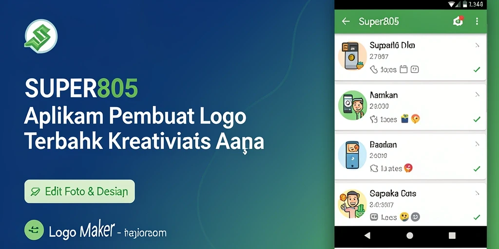 Antarmuka aplikasi SUPER805 dengan berbagai fitur pembuat logo.